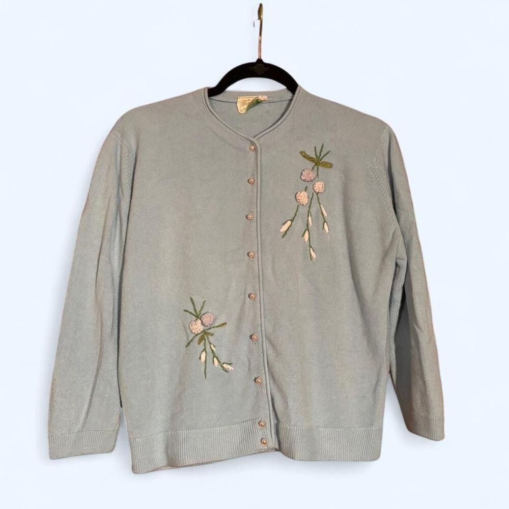A Bermuda Vintage 1950s Women's Blue Cardigan - Medium